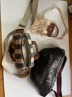 Gucci Black Leather Crossbody with Green and Red Web Stripe